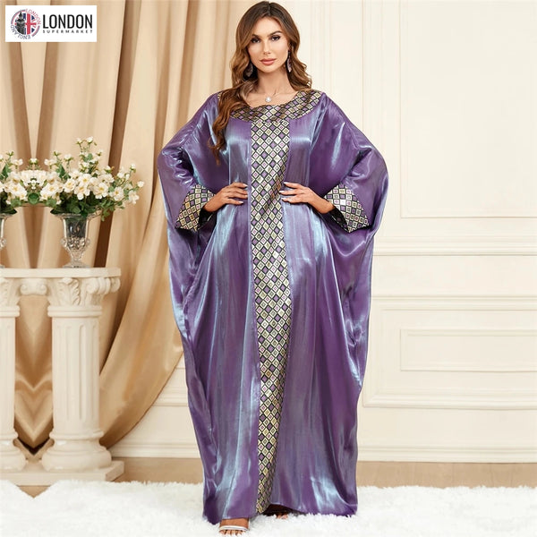 Embroidered V-Neck Batwing Sleeve Kaftan Abaya Party Gowns