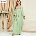 Embroidered V-Neck Batwing Sleeve Kaftan Abaya Party Gowns