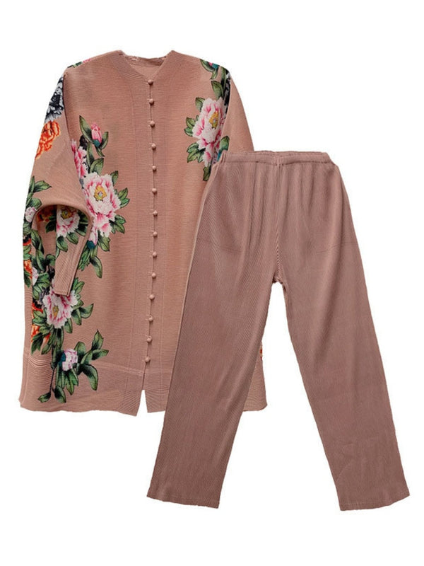 Miyake Pleated Floral Print Women Set