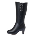 Women High Boots Shiny Genuine Leather Wool Plush