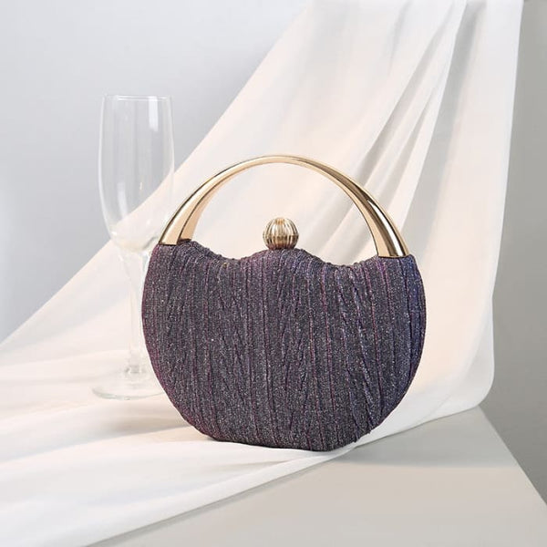 Elegant Round Shoulder Luxury Wedding Women Clutch - Purple