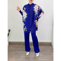 Miyake Pleated Floral Print Women Set - One Size / Royal