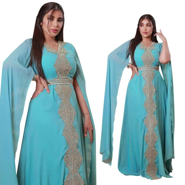 Muslim Women V-Neck Polyester Long Sleeve Abaya - On sale