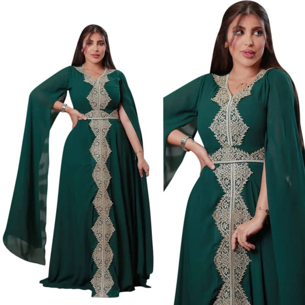 Muslim Women V-Neck Polyester Long Sleeve Abaya - On sale