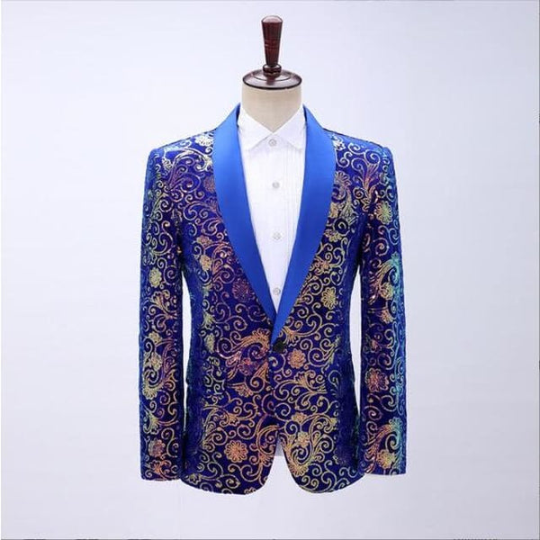 Shiny Sequins Shawl Collar One Button Glitter Party Men