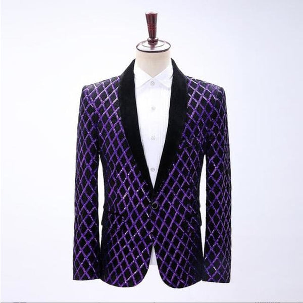 Shiny Sequins Shawl Collar One Button Glitter Party Men