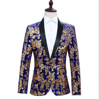 Shiny Sequins Shawl Collar One Button Glitter Party Men