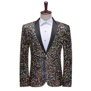 Shiny Sequins Shawl Collar One Button Glitter Party Men