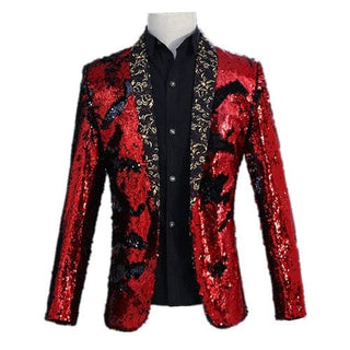 Shiny Sequins Shawl Collar One Button Glitter Party Men