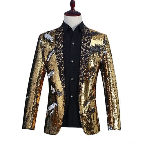 Shiny Sequins Shawl Collar One Button Glitter Party Men