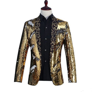 Shiny Sequins Shawl Collar One Button Glitter Party Men