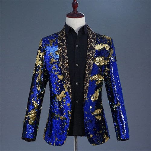 Shiny Sequins Shawl Collar One Button Glitter Party Men