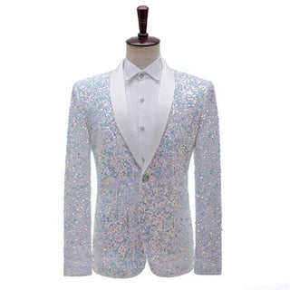 Shiny Sequins Shawl Collar One Button Glitter Party Men