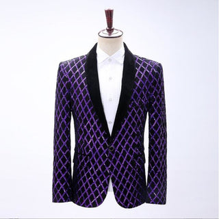 Shiny Sequins Shawl Collar One Button Glitter Party Men