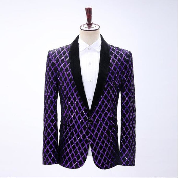 Shiny Sequins Shawl Collar One Button Glitter Party Men