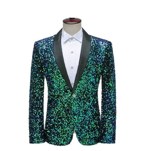 Shiny Sequins Shawl Collar One Button Glitter Party Men