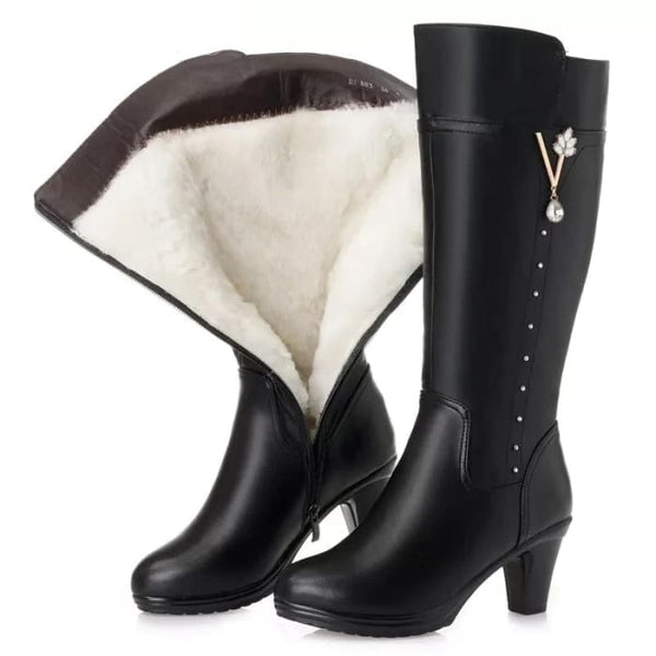 Women Knee High Boots Warm Wool Plush - On sale Free