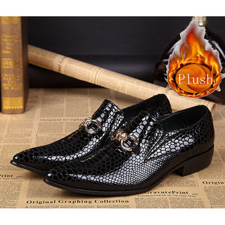 Business Elegant Pointed Toe Leather Men Shoes - Black Snake