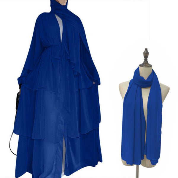 Chiffon Open Abaya Dubai Kaftan Women Dresses - Blue With 