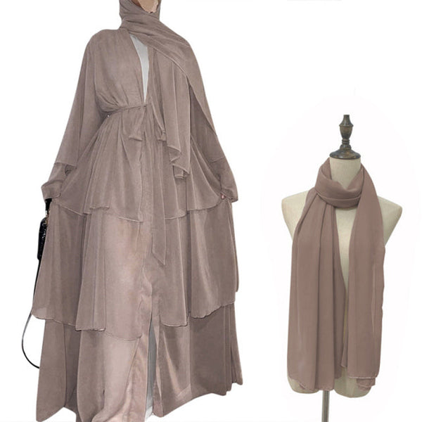 Chiffon Open Abaya Dubai Kaftan Women Dresses - Nude With 