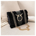 Deer Lock Chain Winter Soft Plush Fur Designer Handbag - 