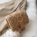 Deer Lock Chain Winter Soft Plush Fur Designer Handbag - 