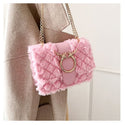 Deer Lock Chain Winter Soft Plush Fur Designer Handbag - 