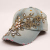 Denim Diamond Embroidery Flower Cowboy Women Baseball Cap - 