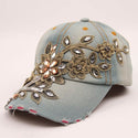 Denim Diamond Embroidery Flower Cowboy Women Baseball Cap - 