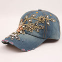 Denim Diamond Embroidery Flower Cowboy Women Baseball Cap - 