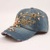 Denim Diamond Embroidery Flower Cowboy Women Baseball Cap - 