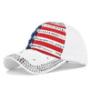 Diamond-Encrusted American Flag Unisex Baseball Cap - White 