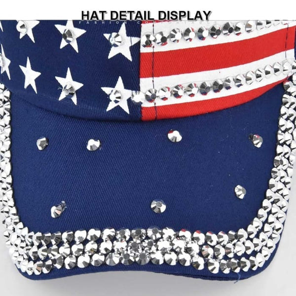 Diamond-Encrusted American Flag Unisex Baseball Cap - Women 