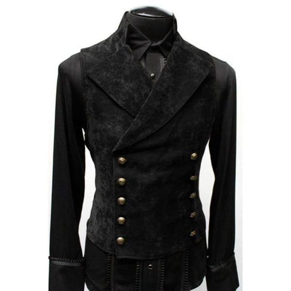 Double Breasted Gothic Steampunk Velvet Stand Collar Men 