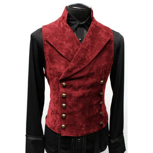 Double Breasted Gothic Steampunk Velvet Stand Collar Men 