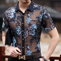 Embroidery Men Transparent Shirt - L-XL (85-90KG) / Blue -