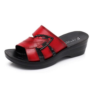 Genuine Leather Casual Slides Women Summer Shoes - Red / EU 