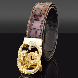 Genuine Leather Fancy Dragon Automatic Buckle Men Belt - 