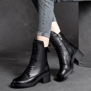 Genuine Leather High Quality Women Ankle Boots - Black / EU 