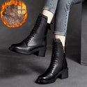 Genuine Leather High Quality Women Ankle Boots - Black with 