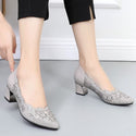 Genuine Leather Hollow Out Crystal Women Office Shoes - On 