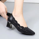 Genuine Leather Hollow Out Crystal Women Office Shoes - On 