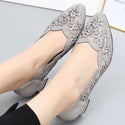 Genuine Leather Hollow Out Crystal Women Office Shoes - On 