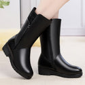 Genuine Leather Inside Plush Wool Women Winter Boots - On 