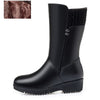 Genuine Leather Inside Plush Wool Women Winter Boots - Black