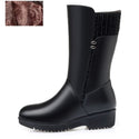 Genuine Leather Inside Plush Wool Women Winter Boots - Black