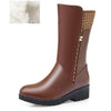 Genuine Leather Inside Plush Wool Women Winter Boots - Brown