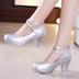 Genuine Leather Ladies Mary Janes Work Shoes - Silver / EU 