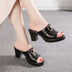 Genuine Leather Non-Slip Thick Heels Women Shoes - Black / 