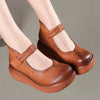 Genuine Leather Round Toes Ankle Strap Women Pumps - Women 